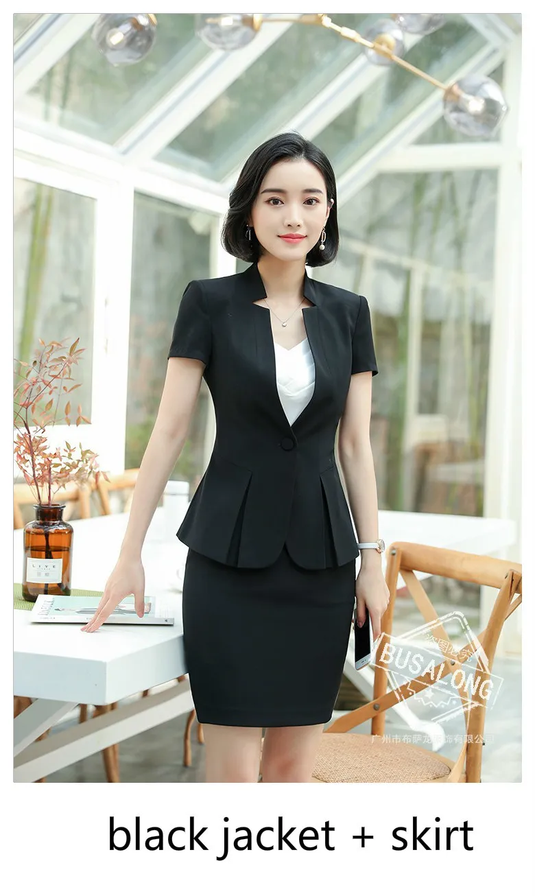 Black Blazer Skirt OL классический короткий рукав на одной пуговице с v-образным вырезом Jaqueta Feminina Куртка Блейзер Feminino офисная форма стильный дизайн для женщин формальный - Цвет: Black Blazer Skirt