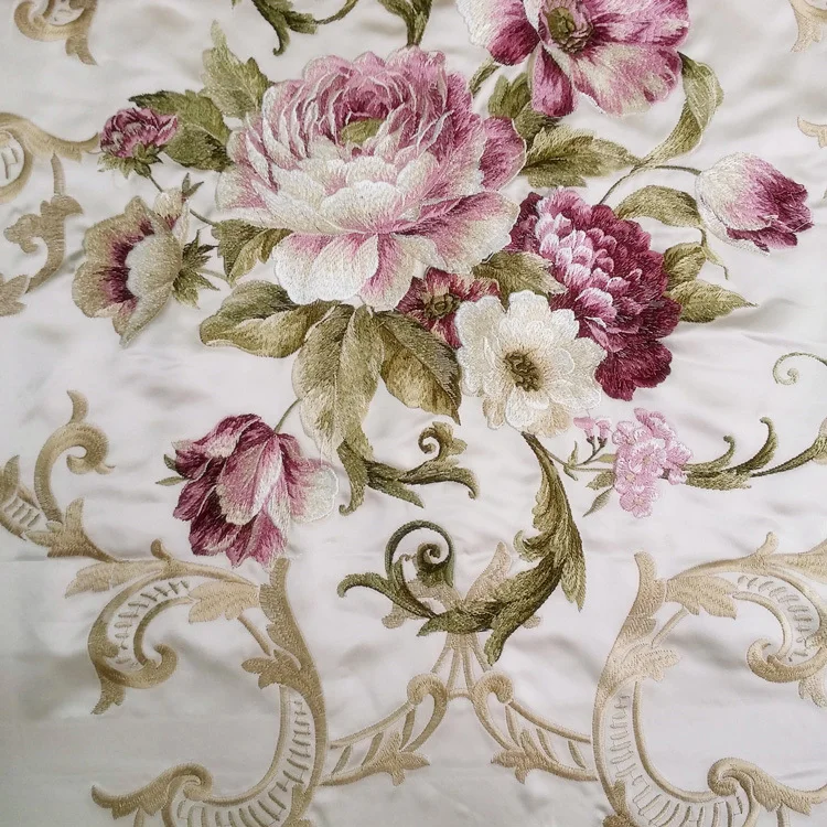 

2018 Luxurious Location Embroideried Flower Silk Like Curtain Chair Cushion Pillow Decorative Fabrics 140 cm Width Sell by pair