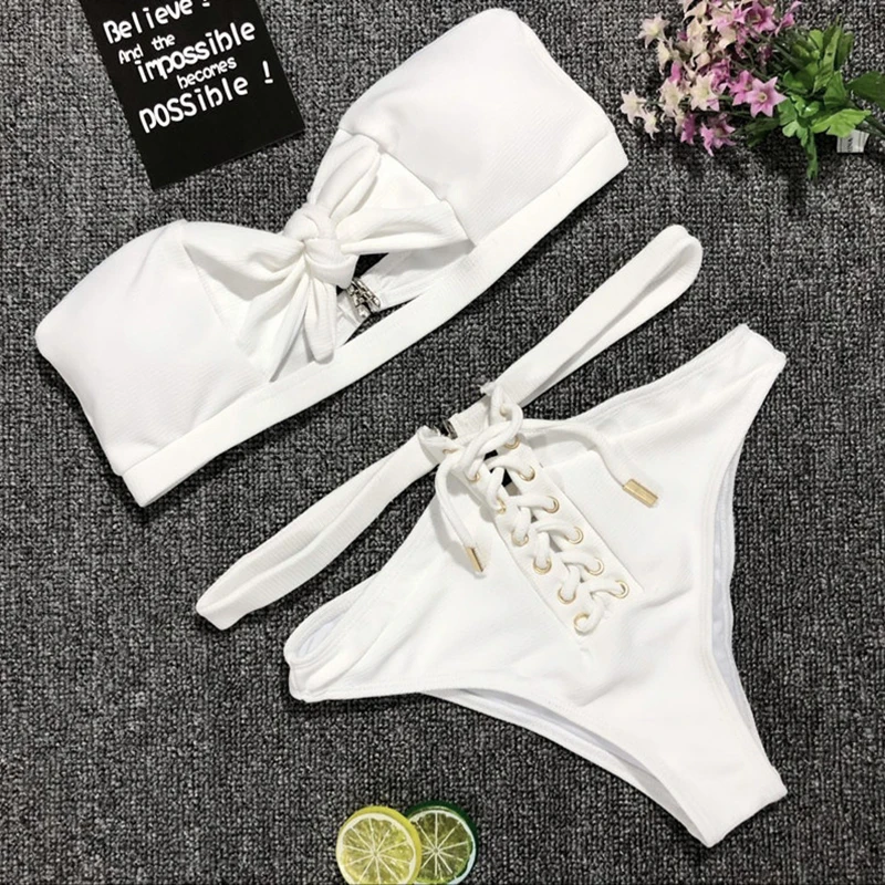 

Sexy Women Bikini Set Knotted Push Up Tops Bra Bandage Bottoms Swimwear Swimsuit Female Swimming Bathing Swim Suit Maillot 2019