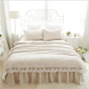 

Korean lace princess pattern tencel bedding set no filler 3/4pcs fresh stripes bedskirt twin full queen king size free shipping