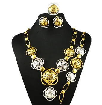 

big necklace wholesale price deep gold colour jewelry sets african necklace bracelet fashion wedding choker