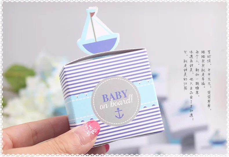 50 шт./лот) Творческий парусная лодка Форма свадебные конфеты коробка Baby Shower сувениры День рождения Подарочная упаковка Коробки