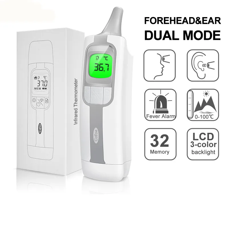 

Cofoe 2 in 1 Ear&Forehead Thermometer Fever Thermometro Electronic Digital Infrared Non-touch Temperature Instrument