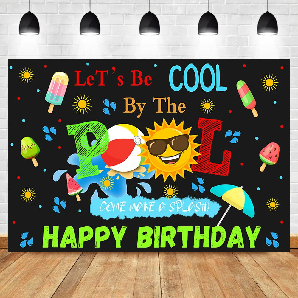 

Swimming Party Photo Backdrop Vinyl Summer Luau Party Pool Birthday Chalkboard Birthday Background Photography Studio Props