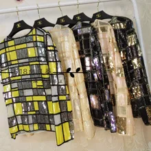 Ограниченная серия Blusa Tumblr тяжелая промышленность супер легкая тонкая перспективная сетевая пряжа Dingzhu дикая кружевная рубашка с длинными рукавами и блестками