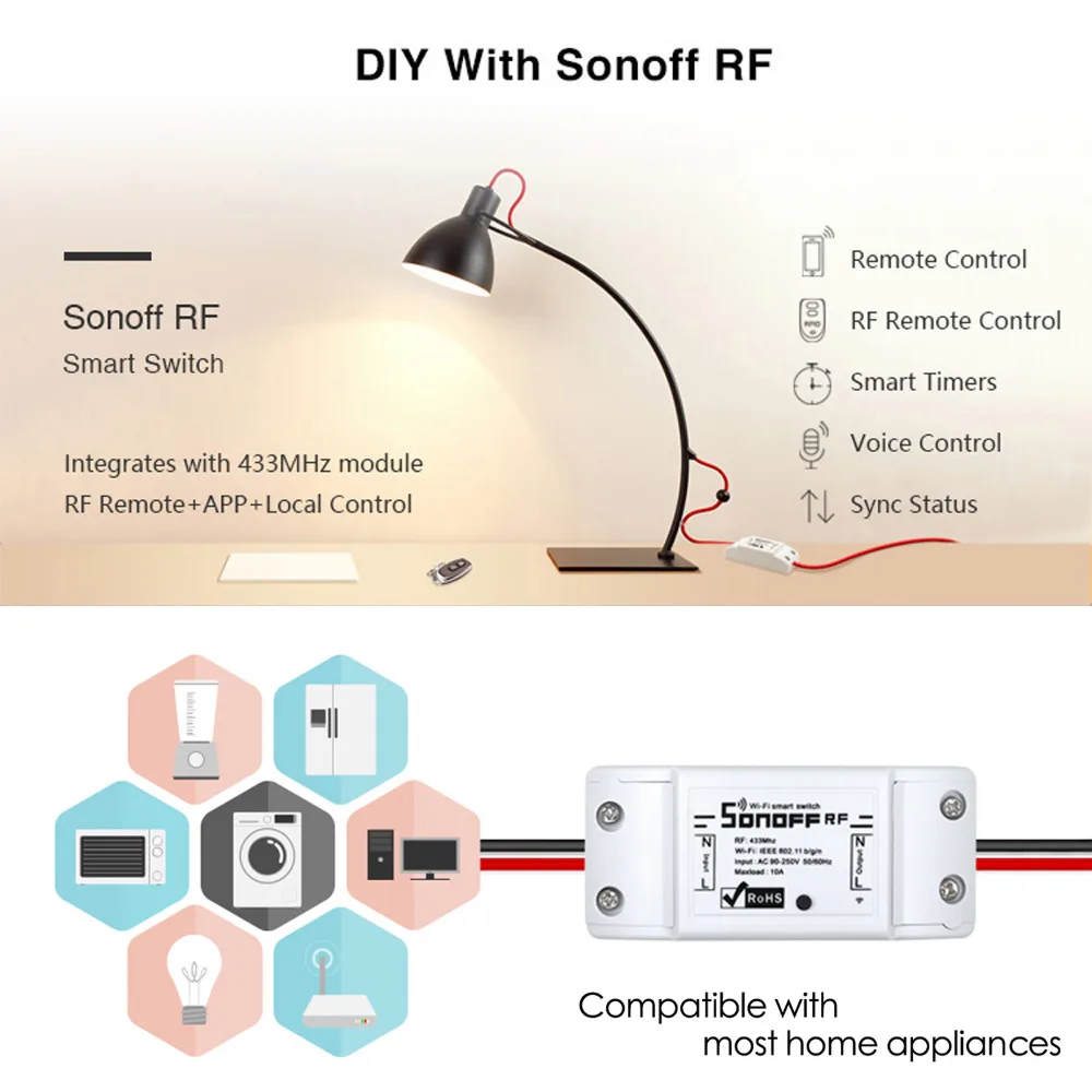 Sonoff РЧ умный Wifi релейный модуль 433 РЧ контроль Ewelink приложение Голосовое управление с Alexa Google домашний умный Wifi светильник переключатель