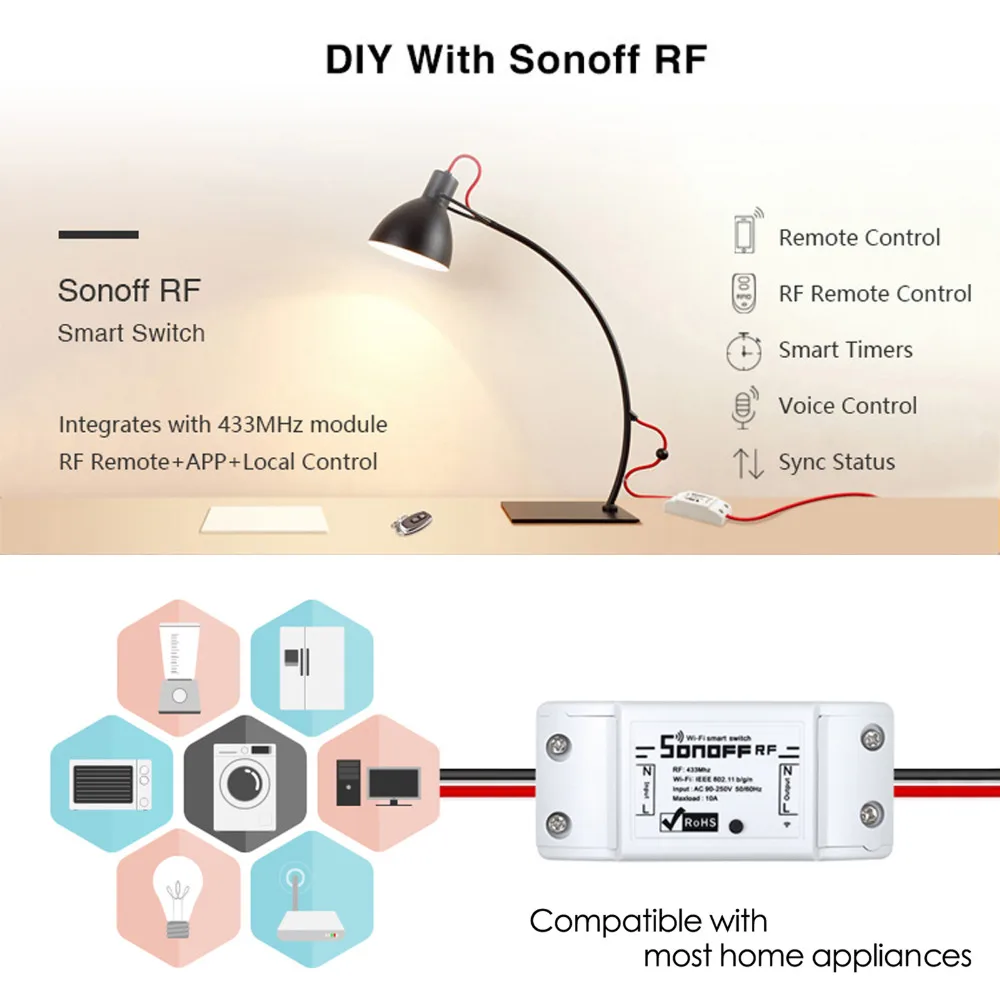 Sonoff RF Smart Wifi релейный модуль 433 управление Ewelink приложение Голосовое с Alexa Google Home