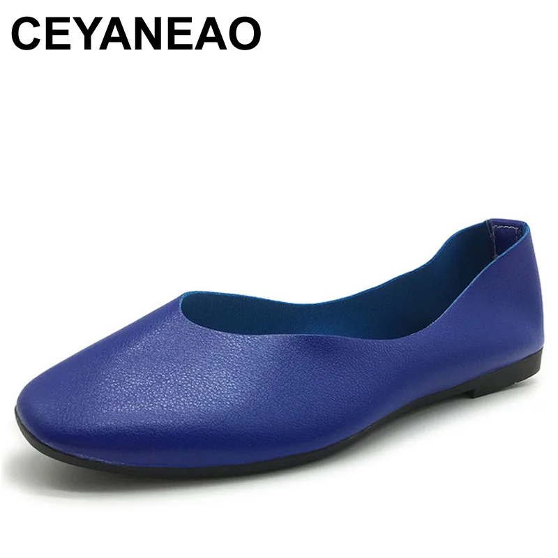 

CEYANEAO 2018 New Spring Summer Shoes Woman Soft PU Leather Shallow Mouth Slip On Women Shoes Plus Size Solid Women FlatsE1203