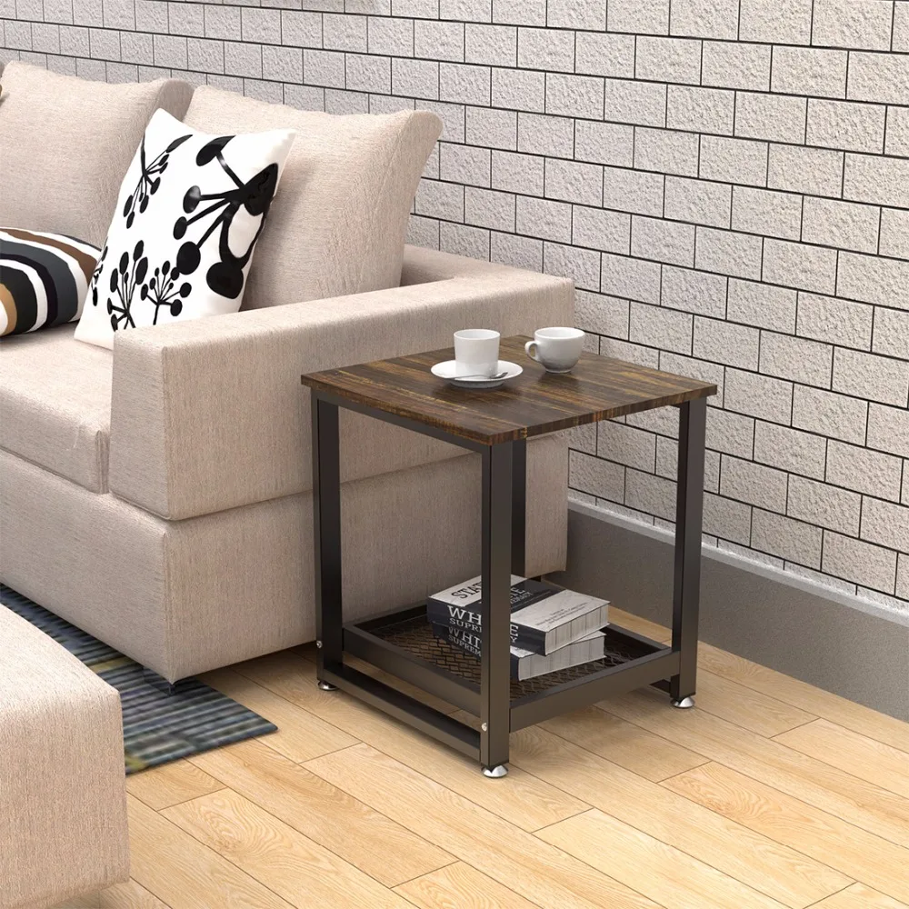 Dewel End Table Living Room Vintage Sofa Side Table with Storage Shelf Night Stand for Bedroom 17.7 in Dx19.68 in H