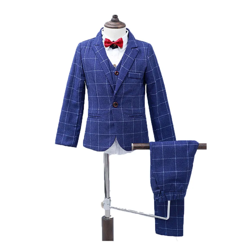 

Brand Flower Boys Formal Suit Kids Plaid Blazer Vest Pants for Wedding Party Dress Child Tuxedo Prom Performance Costume F001
