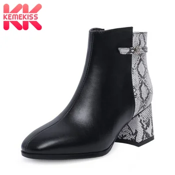 

KemeKiss Women Ankle Boots 2020 New Fashion Snake Print High Heels Casual Office Shoes Women Winter Warm Short Boots Size 34-43