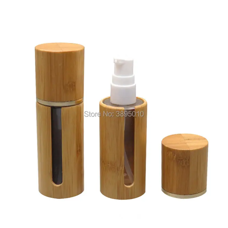 

30ml Bamboo Cosmetic Lotion Refillable Bottle DIY Glass Emulsion Pump Packaging Empty Makeup Liquid Foundation Container F812