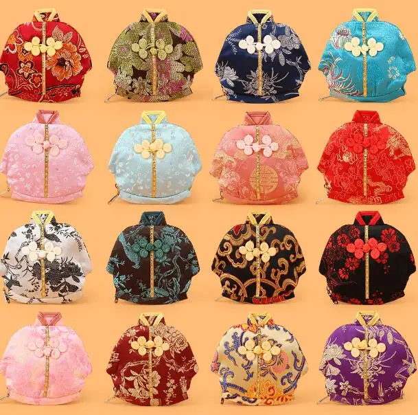 

13x12cm Vintage Chinese Clothes Shaped Small silk Bag Zipper Coin Purse Jewelry Gift Pouches