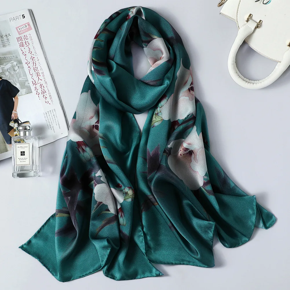 DANKEYISI чистый Шелковый шарф женские шарфы мягкие длинные шелковые шарфы с принтом Дамская дизайнерская бандана пляжные палантины хиджаб шарф - Цвет: 7