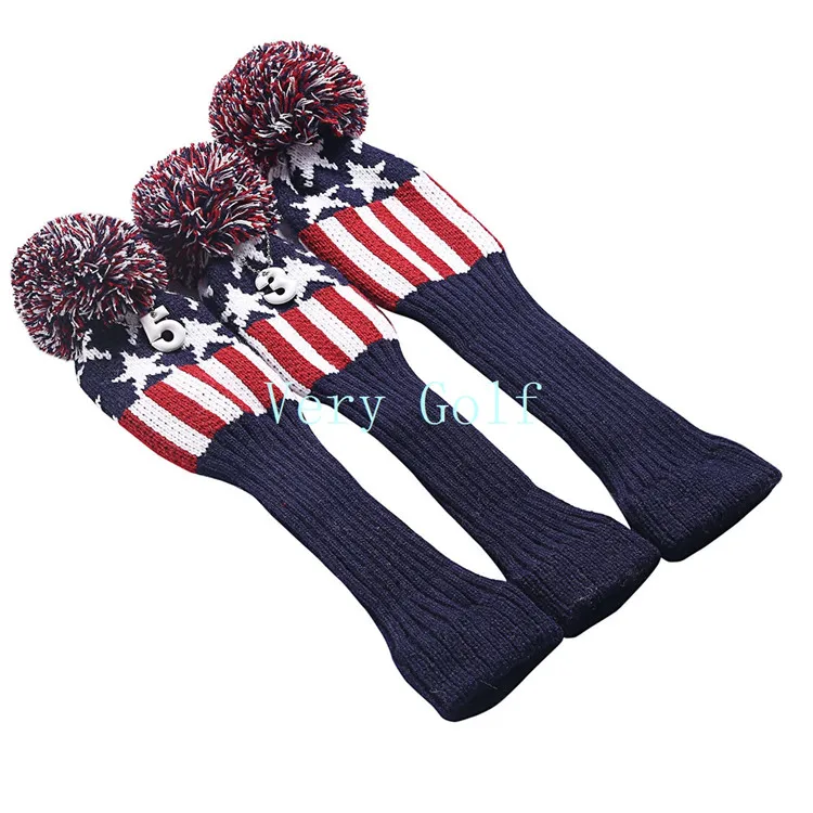 Pom Гольф Клуб Headcovers Шерсть вязать гольф водителя Fairway1#3#5# 460cc звезды и полосы чехол для G25 R15 головных уборов 3 шт./компл