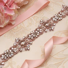 MissRDress стразы свадебный пояс ручная вышивка стразами пояс невесты розовое золото Кристалл свадебное платье лента для свадьбы аксессуары JK814
