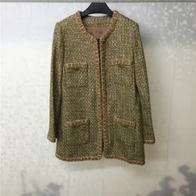 Модная куртка для женщин с длинным рукавом с круглым вырезом и пуговицами элегантное женское пальто новая твидовая Женская куртка