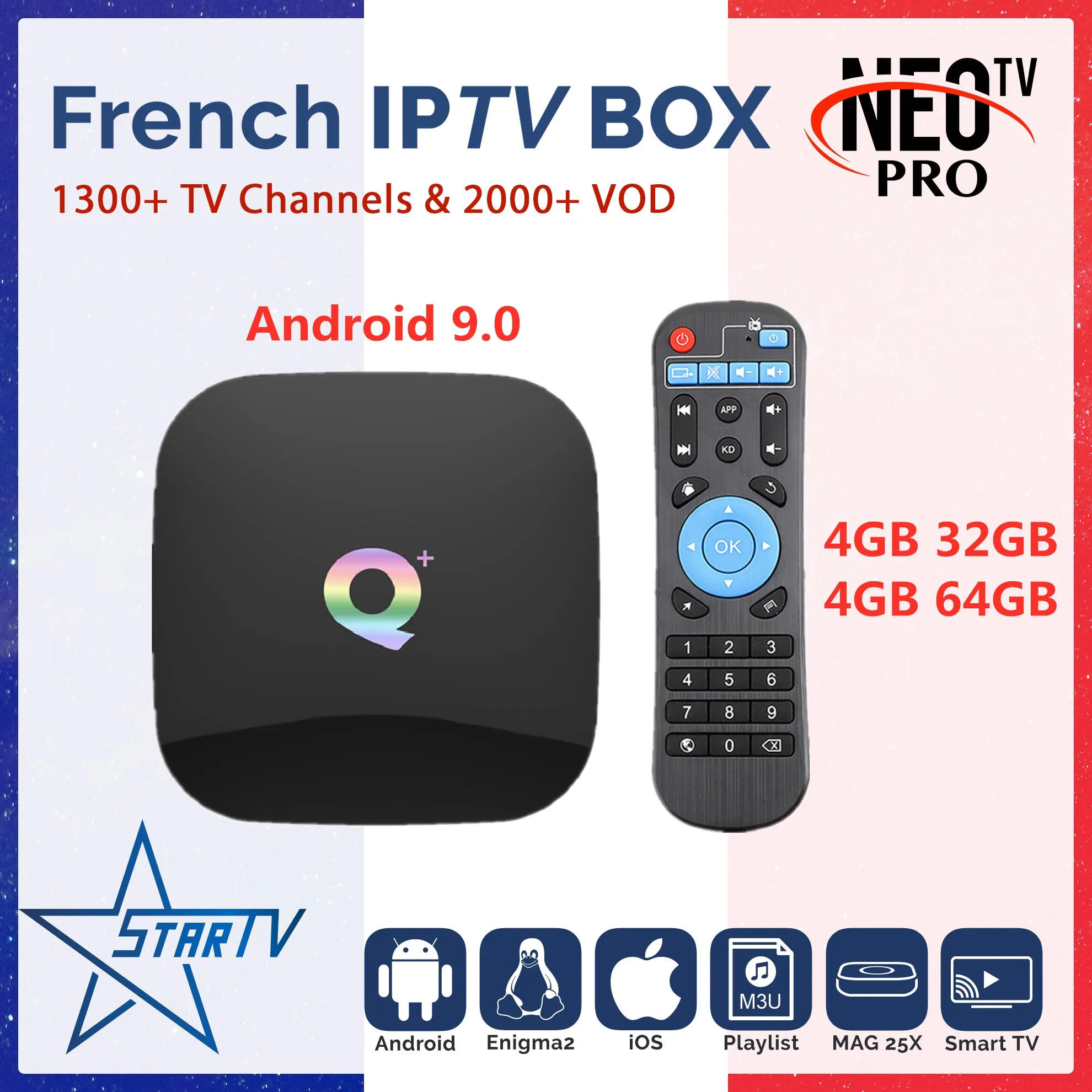 Q Plus Smart TV Box Android 9 0 + с системой Neo iptv подписка 1 год IPTV Франция арабский Бельгия