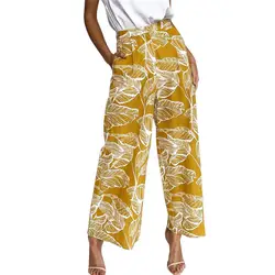 DORVIVON Pantalones Mujer 2019 Летняя мода листьев печати для женщин брюки и мотобрюки карманов повседневное широкие брюки Feminina