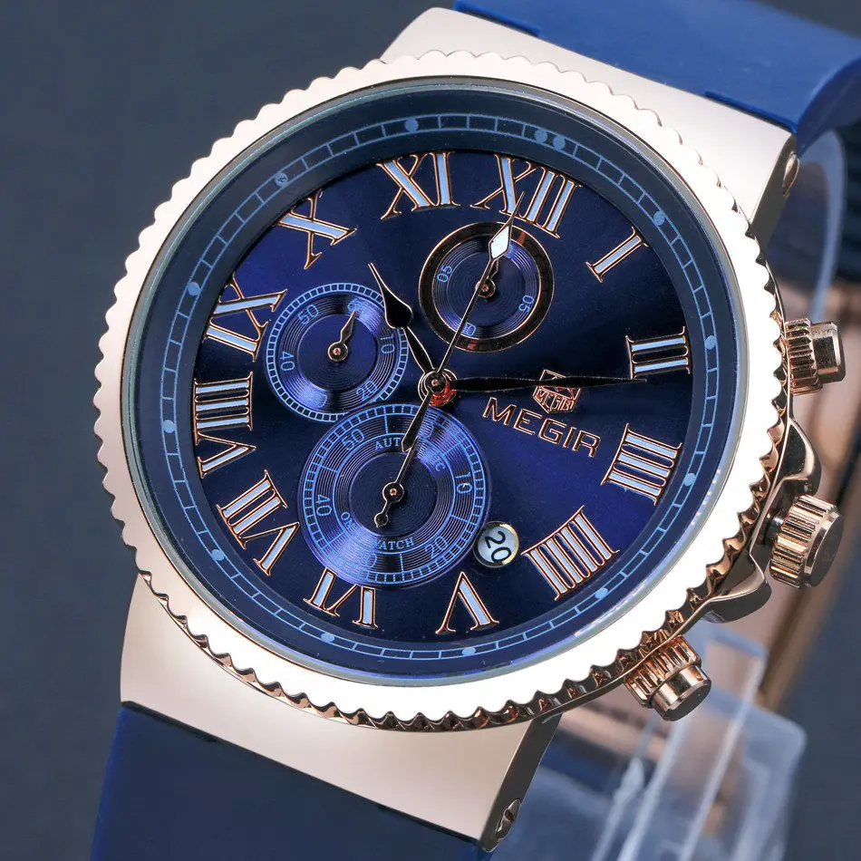 MEGIR Ancient Rome Travel Time Offers Multifunction Watch Men's Blue