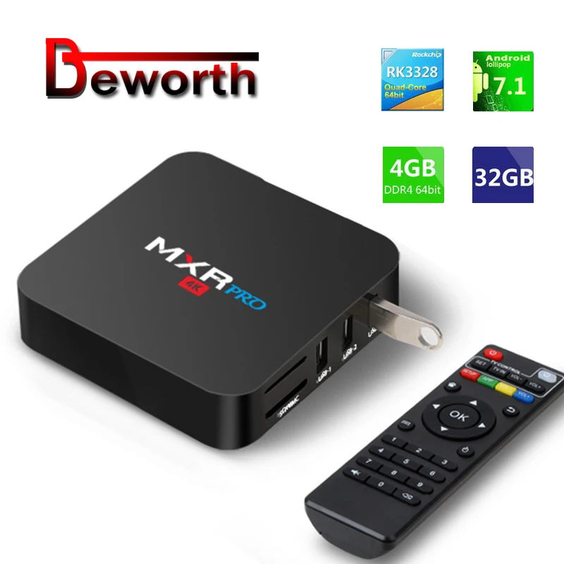 

5PCS MXR PRO Android 7.1 Smart TV BOX RK3328 Quad Core 64bit 4G 32G 4K H.265 VP9 3D Media Player HDMI Set-top Box