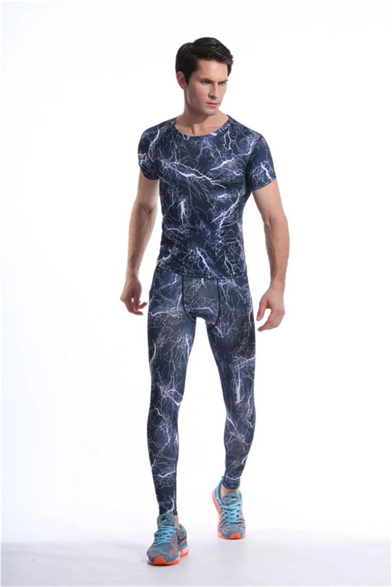Blue short sleeves long pants sport men suits (1)