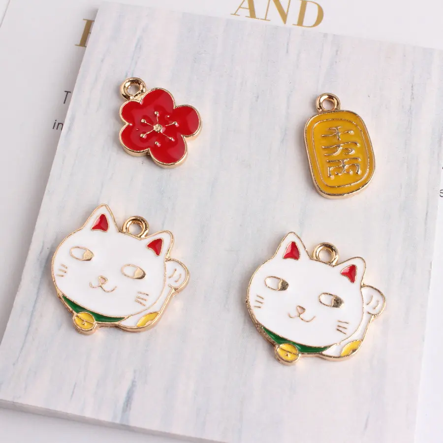 Wholesale 60PCs Enamel Red Flower Charms Yellow Coin Animal Cute Cat