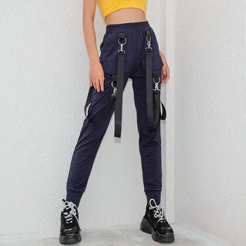 

Women Pants Autumn Winter Casual Sweat Pants Women High Waist Trousers Buckle Ribbon Streetwear Sweatpants Female WP61