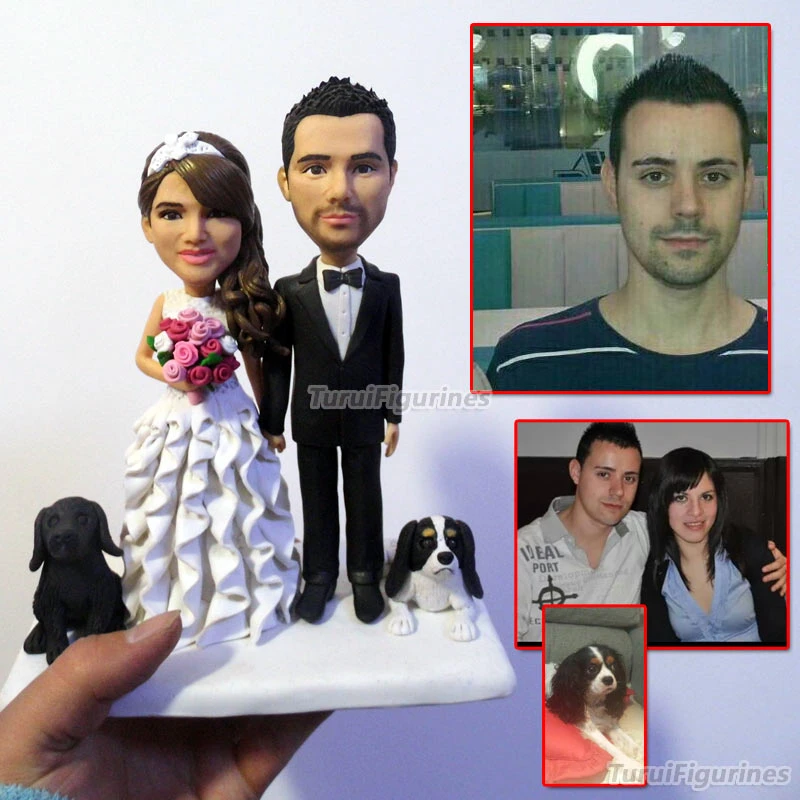Bobblehead Decoration De Gateau De Mariage Personnalisee Avec Deux Chiens Stable Animal Pour Marie Et Mariee Aliexpress