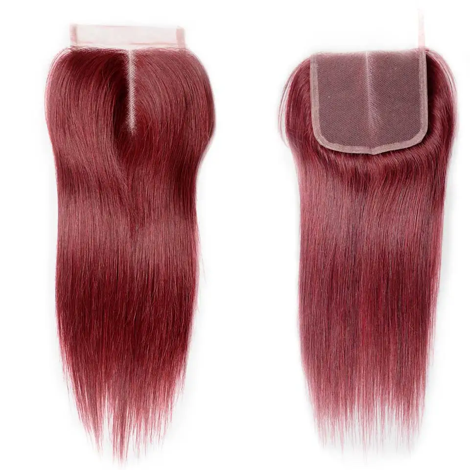 Bold Red 99J Hair 3 Bundles With Closure Burgundy Brazilian Straight Human Hair Weave Bundle With Closure Cheap (3)