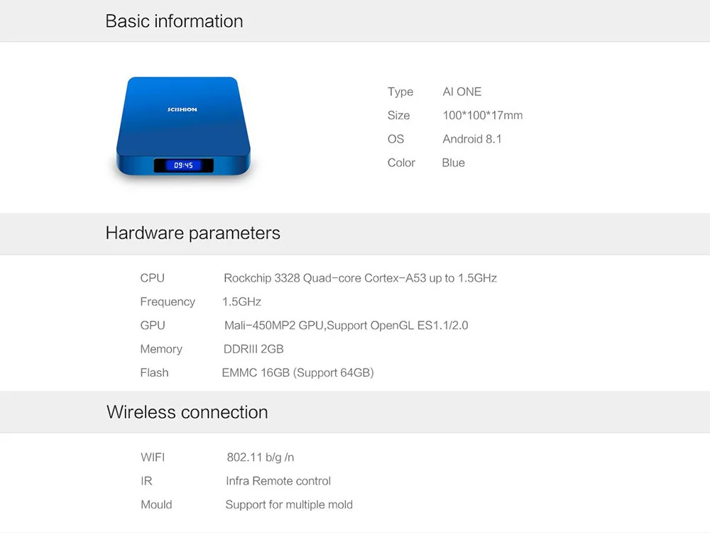 SCISHION AI ONE 4 ГБ 32 ГБ ТВ-бокс Android 8,1 Голосовое управление smart tv Rockchip RK3328 2 Гб 16 Гб WiFi комплект bluetooth-top Box