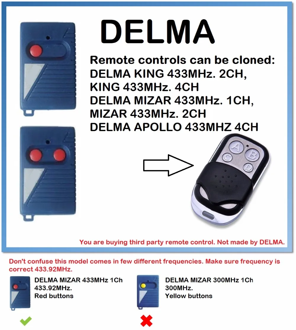 DELMA APOLLO 433MHz. 4CH Remote Control Duplicator 4-Channel 433.92MHz