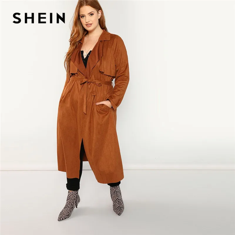 Buy SHEIN Brown Plus Size Belted Wide waisted Women