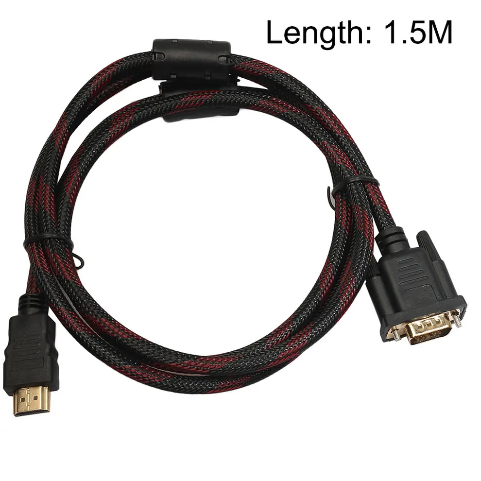 

10PCS Portable 1.5M Length HDMI To VGA Data Connector Adapter Converter Cable Male To Male Converter Cable Black