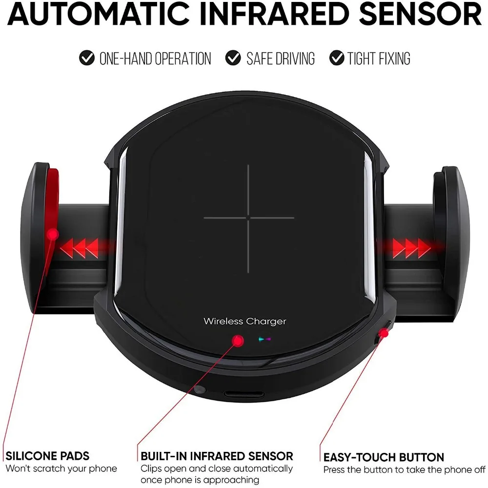 Беспроводное Автомобильное зарядное устройство 15 Вт 10 Вт Инфракрасный индукционный автоматический зажим вентиляционное отверстие держатель телефона для iPhone XS XR X 8 samsung S10