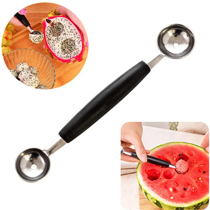 1PC Stainless Steel Cook Dual Double Melon baller ice cream scoop fruit Spoon Free Shippingin
