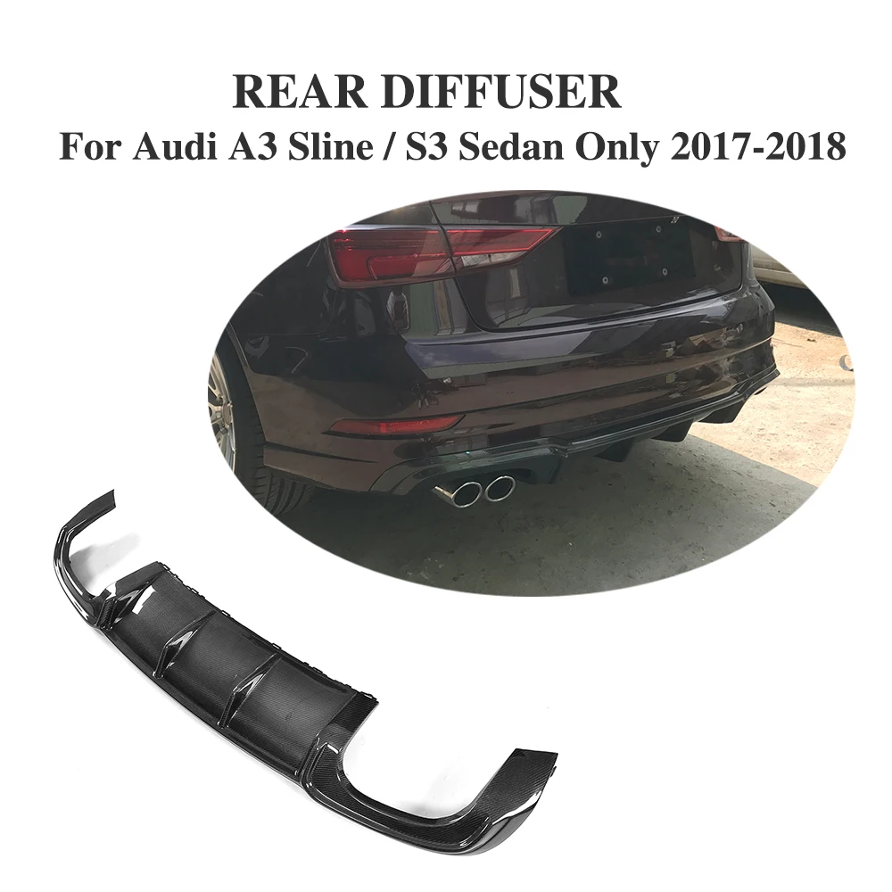 

Rear Diffuser Lip Carbon Fiber Bumper Protector For Audi A3 Sline S3 Sedan Only 2017-2018 dual exhaust two outlet