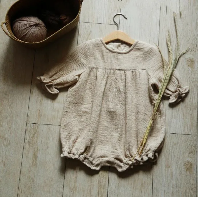 

Conice NINI Beautiful Infant Toddler Ruffles Kids Long Sleves Ins Linen Casual Fashion Clothes Kids Girl Rompers