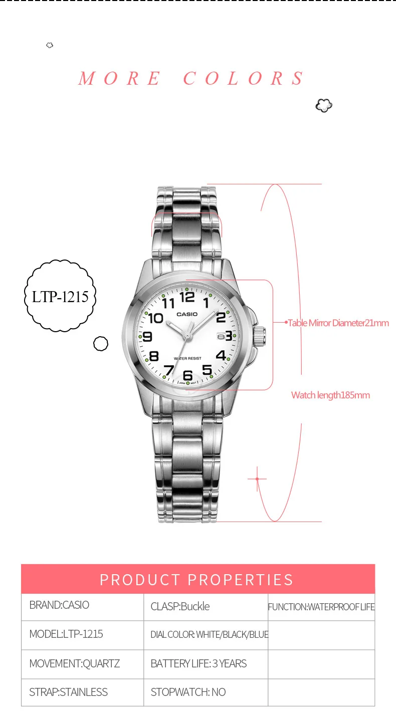 CASIO Часы Для женщин элегантный бренд известный роскошный Повседневные часы дамы Сталь под старину Женева Наручные часы Relogio LTP-1215A-1A