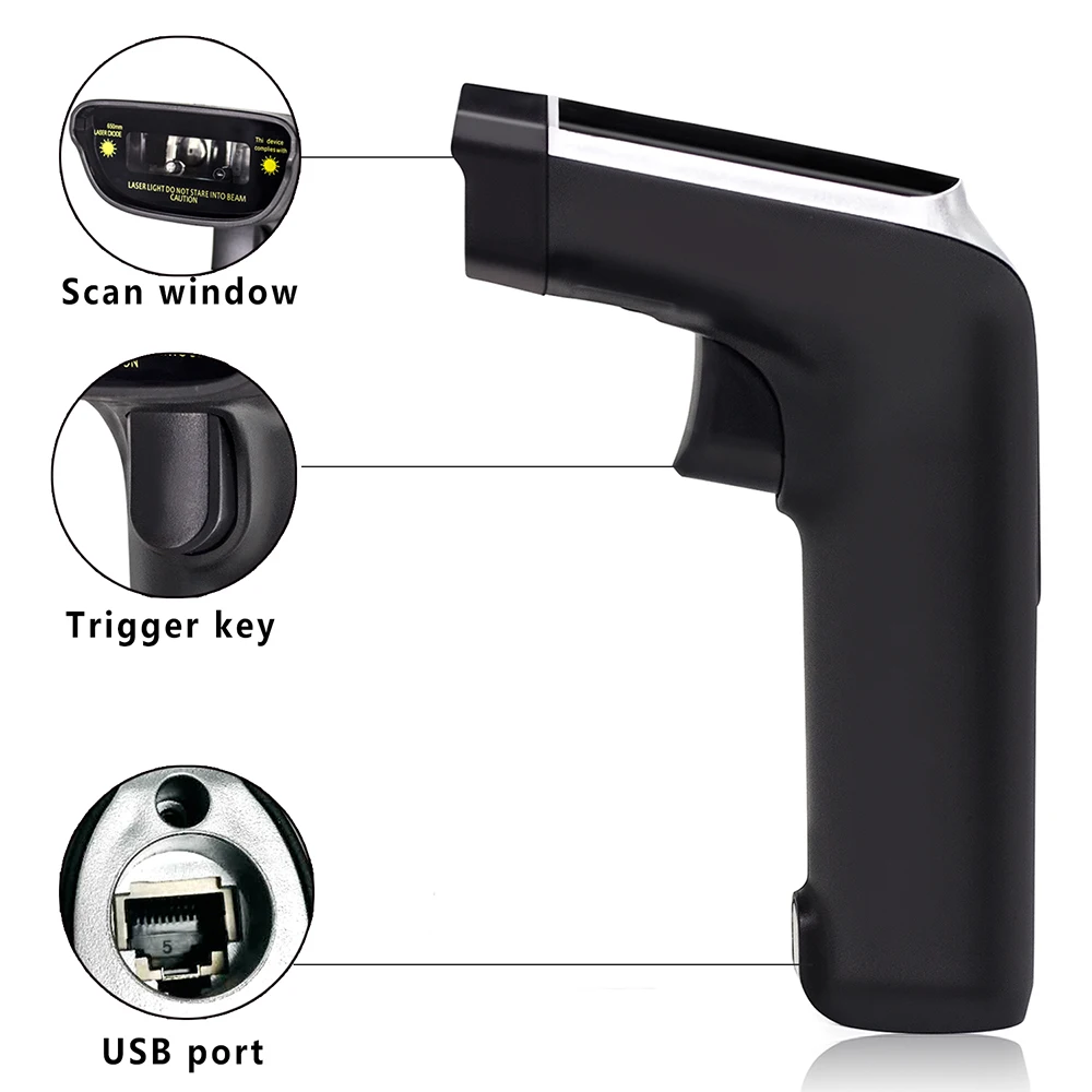 Сканер штрих кодов лазерный ручной сканер кода Symcode 1D проводной USB считыватель