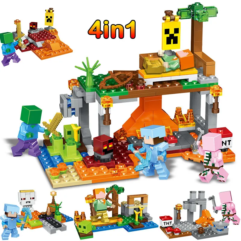 

4IN1 My World Treasure Hunt Building Blocks Compatible Legoingly Minecrafted Action Figures Bricks Educational Toys Kids Gifts