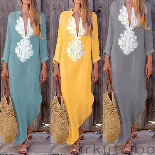 

2018 New Fashion Women Boho Long Sleeve Maxi Dress Ladies Casual Holiday Beach Party Evening Summer Beach Sundress