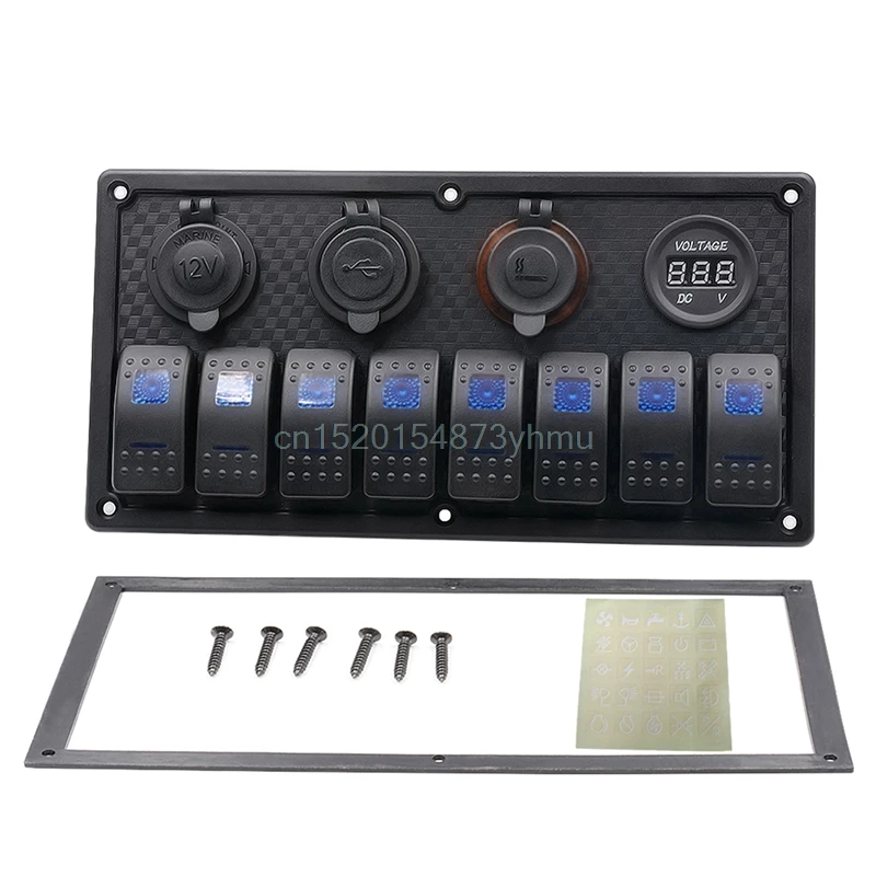 

Better 1 set Energy Meters Waterproof Breakers 8 Gang Marine Boat Caravan Rocker Switch Panel USB Voltmeter