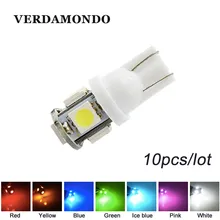 10X T10 W5W 194 168 светодиодный автомобильный светильник 5050 SMD Светодиодная парковочная лампа авто клинообразный габаритный фонарь красный белый синий ледяной синий желтый розовый зеленый