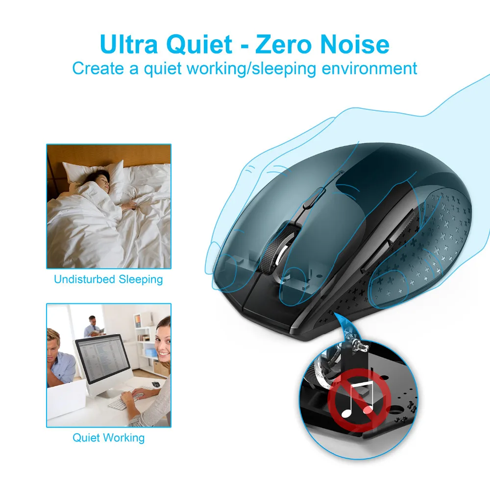 TeckNet Alpha Ergonomic Mice 2.4GHz Wireless Mouse Silent Button with USB Nano Receiver for Laptop Computer 3000/2000/1600/1200