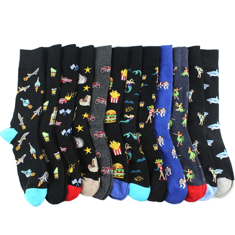 Уличные смешные мужские Носки с рисунком русалки, носки в стиле хип-хоп, унисекс, Harajuku, крутые, для скейтборда, Happy Calcetines Hombre Divertido