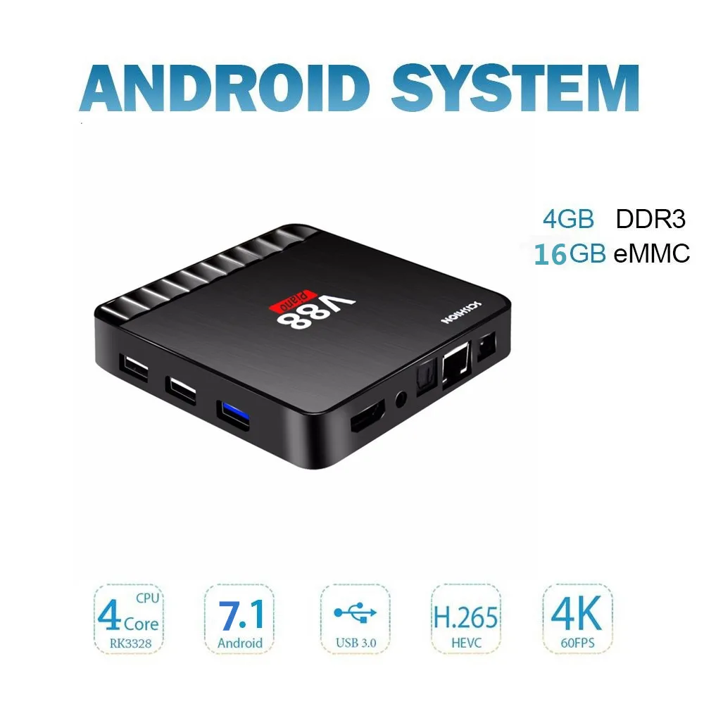 

leelbox V88 Piano Android TV Box 4GB RAM 16GB ROM RK3328 Quad Core 4K Smart TV Box Android 7.1 USB 3.0 Set-top Box media player