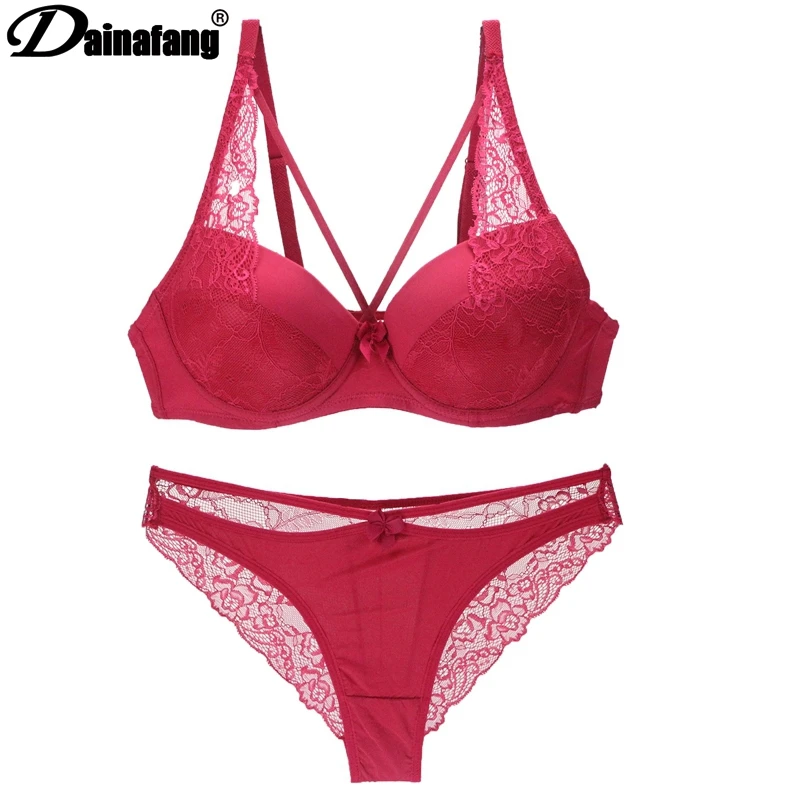 DAINAFANGNew sexy hollow products out T Hongs lingerie short dress BCD embroidered lace push women lingerie g-string dress pants