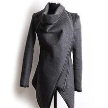 Женская мода осень ассиметричное, неправильной формы с длинным рукавом пальто ветровка