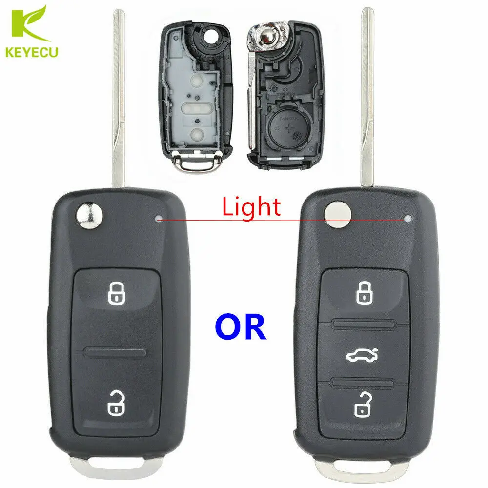 

KEYECU Replacement Flip Remote Key Shell Case Fob 2/3 Button for Volkswagen Seat Skoda 202AD 202H 202Q